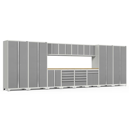 Newage Products Pro Series 14 Piece Garage Cabinet Set with Bamboo Top, White 52451